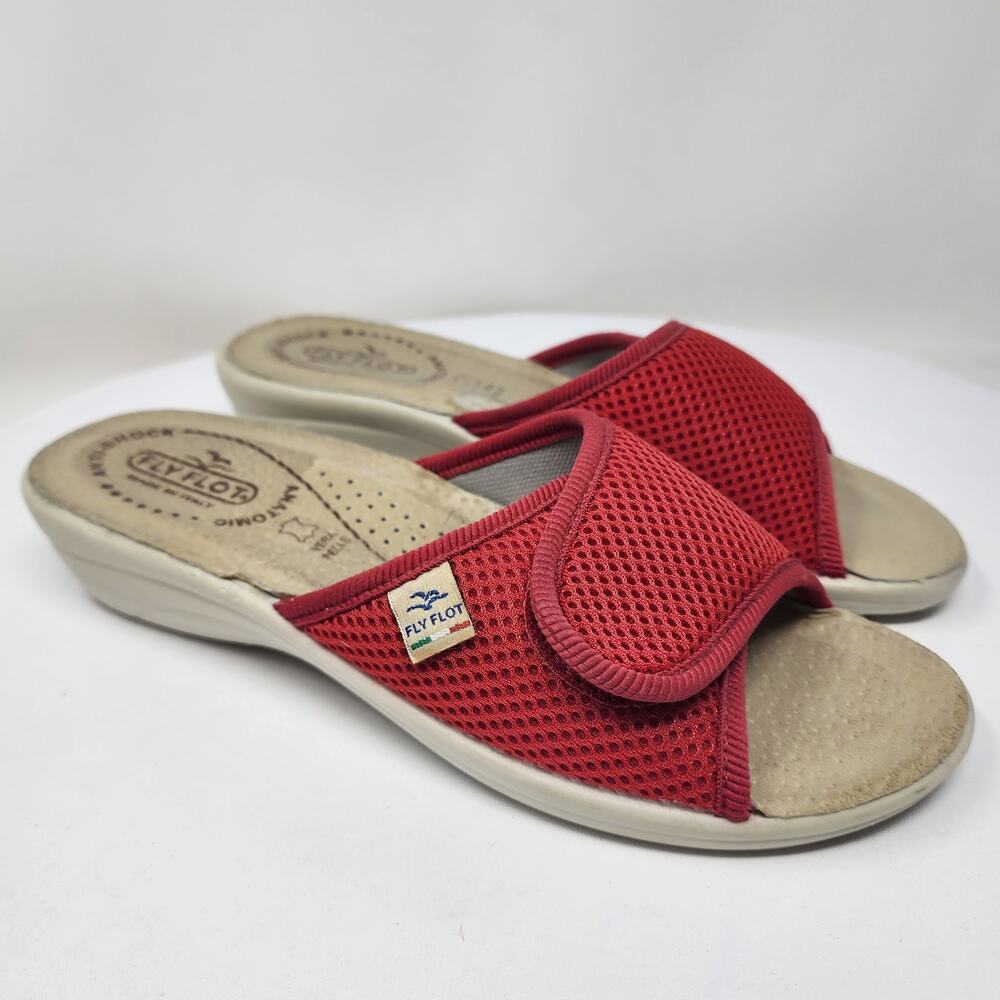 Fly Flot Fresh Slide Sandal Women 7 Red Mesh Upper Hook & Loop Strap Anatomic
